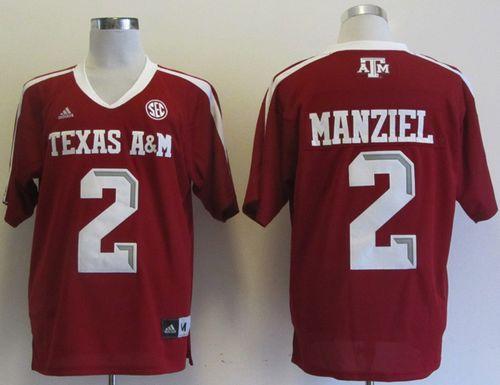 Aggies #2 Johnny Manziel Red SEC Patch Stitched NCAA Jersey