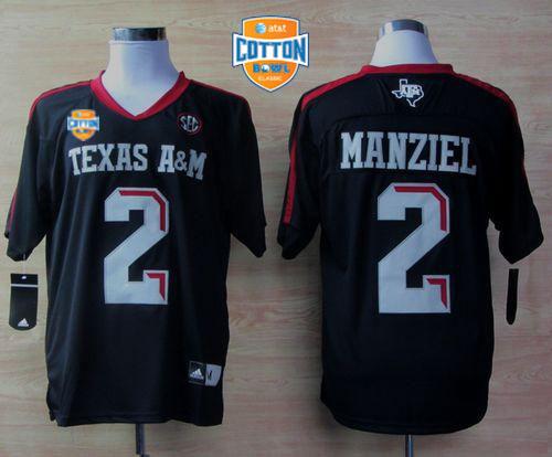 Aggies #2 Johnny Manziel Black Techfit SEC Patch AT&T Cotton Bowl Stitched NCAA Jersey