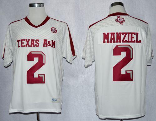 Aggies #2 Johnny Manziel White New SEC Patch Stitched NCAA Jersey