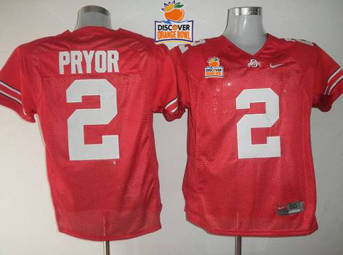 Buckeyes #2 Terrelle Pryor Red 2014 Discover Orange Bowl Patch Stitched NCAA Jersey