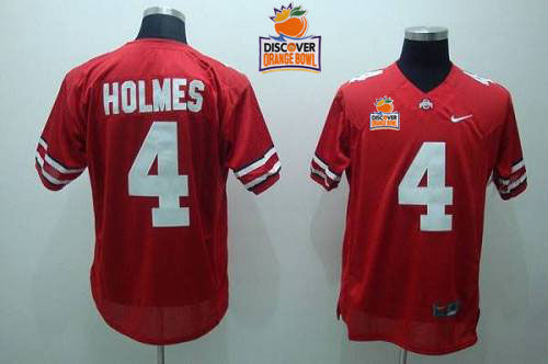 Buckeyes #4 Santonio Holmes Red 2014 Discover Orange Bowl Patch Stitched NCAA Jersey