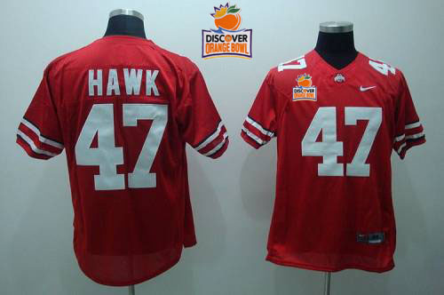 Buckeyes #47 A. J. Hawk Red 2014 Discover Orange Bowl Patch Stitched NCAA Jersey