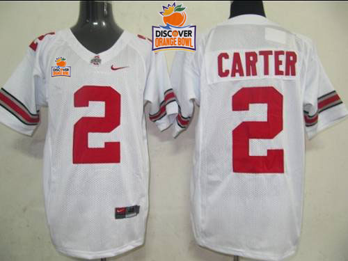 Buckeyes #2 Cris Carter White 2014 Discover Orange Bowl Patch Stitched NCAA Jersey