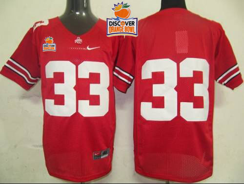 Buckeyes #33 Red 2014 Discover Orange Bowl Patch Stitched NCAA Jersey
