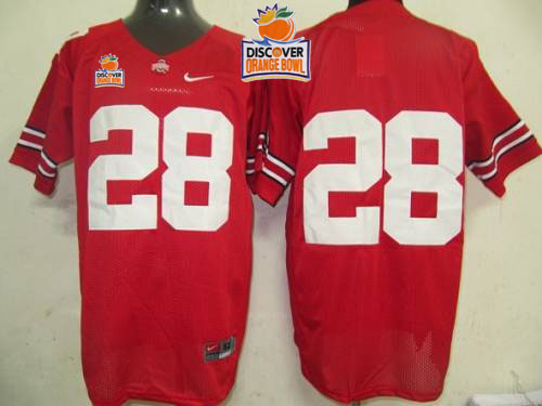 Buckeyes #28 Red 2014 Discover Orange Bowl Patch Stitched NCAA Jersey