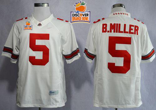 Buckeyes #5 Braxton Miller White Limited 2014 Discover Orange Bowl Patch Stitched NCAA Jersey