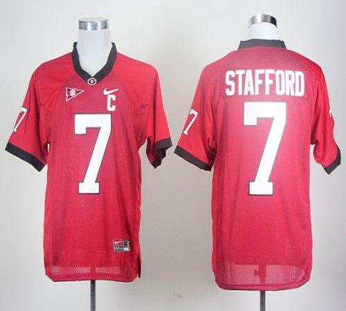 Bulldogs #7 Matthew Stafford Red With C Patch Stitched NCAA Jersey
