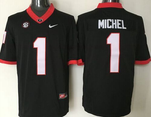 Bulldogs #1 Sony Michel Black Limited SEC Patch Stitched NCAA Jersey