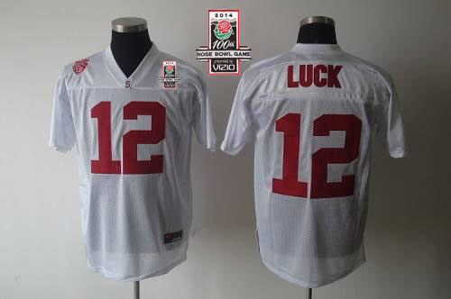 Cardinal #12 Andrew Luck White 2014 Rose Bowl Patch Stitched NCAA Jersey
