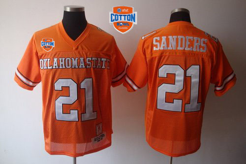 Cowboys #21 Barry Sanders Orange Throwback 2014 Cotton Bowl Patch Stitched NCAA Jersey