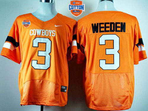Cowboys #3 Brandon Weeden Orange Pro Combat 2014 Cotton Bowl Patch Stitched NCAA Jersey