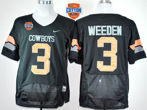 Cowboys #3 Brandon Weeden Black Pro Combat 2014 Cotton Bowl Patch Stitched NCAA Jersey