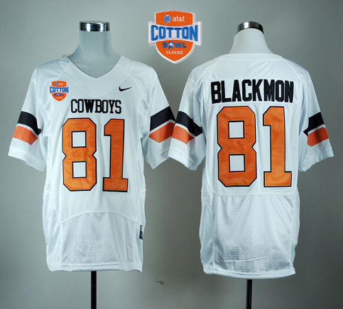 Cowboys #81 Justin Blackmon White Pro Combat 2014 Cotton Bowl Patch Stitched NCAA Jersey