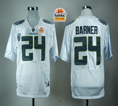 Ducks #24 Kenjon Barner White With PAC 12 Patch Tostitos Fiesta Bowl Stitched NCAA Jersey