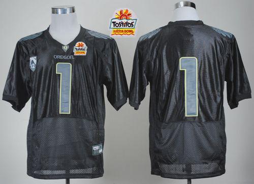 Ducks #1 Fan Black With PAC 12 Patch Tostitos Fiesta Bowl Stitched NCAA Jersey