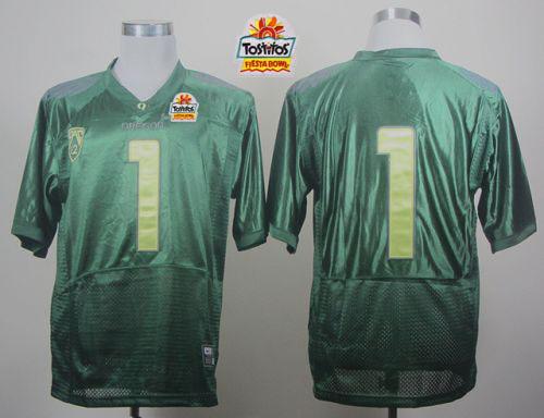 Ducks #1 Fan Green With PAC 12 Patch Tostitos Fiesta Bowl Stitched NCAA Jersey