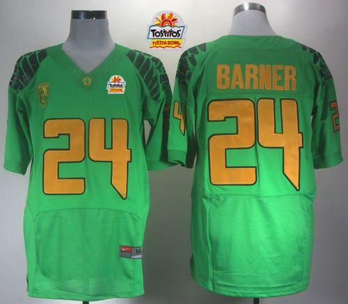 Ducks #24 Kenjon Barner Green Elite PAC 12 Patch Tostitos Fiesta Bowl Stitched NCAA Jersey