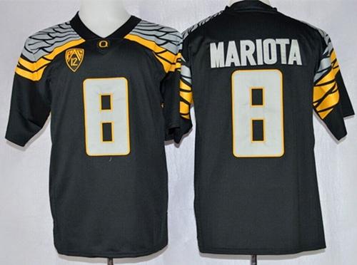 Ducks #8 Marcus Mariota Black Mach Speed Limited Stitched NCAA Jersey