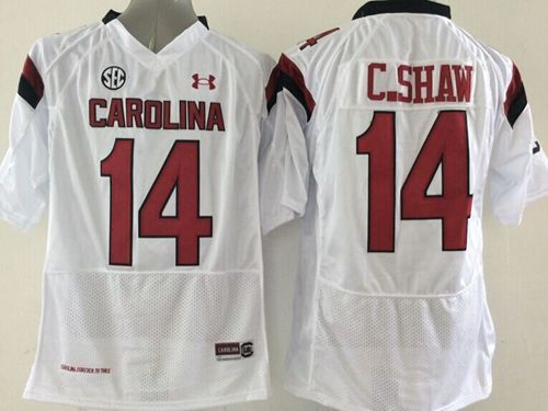 Fighting Gamecocks #14 Connor Shaw White SEC Patch Stitched NCAA Jersey
