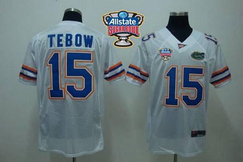 Gators #15 Tim Tebow White Allstate Sugar Bowl Stitched NCAA Jersey