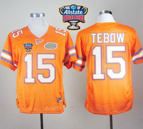 Gators #15 Tim Tebow Orange Allstate Sugar Bowl Stitched NCAA Jersey