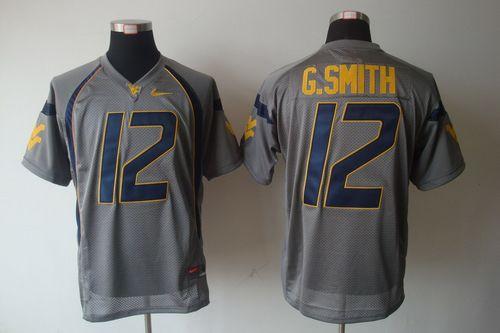 Mountaineers #12 Geno Smith Grey Stitched NCAA Jersey