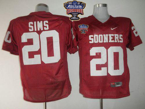 Sooners #20 Billy Sims Red 2014 Sugar Bowl Patch Stitched NCAA Jersey