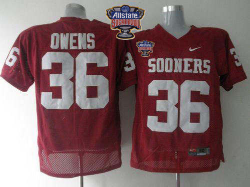 Sooners #36 Steve Owens Red 2014 Sugar Bowl Patch Stitched NCAA Jersey