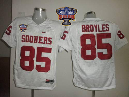 Sooners #85 Ryan Bryoles White 2014 Sugar Bowl Patch Stitched NCAA Jersey
