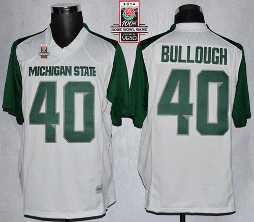 Spartans #40 Max Bullough White/Green 2014 Rose Bowl Patch Stitched NCAA Jersey