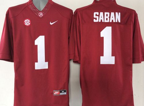 Crimson Tide #1 Nick Saban Red Stitched NCAA Jersey