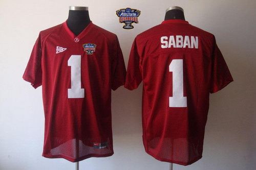 Crimson Tide #1 Nick Saban Red 2014 Sugar Bowl Patch Stitched NCAA Jersey