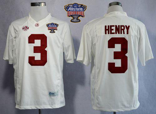 Crimson Tide #3 Derrick Henry White Limited 2014 Sugar Bowl Patch Stitched NCAA Jersey