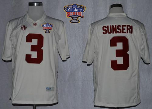 Crimson Tide #3 Vinnie Sunseri White Limited 2014 Sugar Bowl Patch Stitched NCAA Jersey