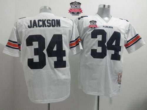 Tigers #34 Bo Jackson White Throwback 2014 BCS Bowl Patch Stitched NCAA Jersey