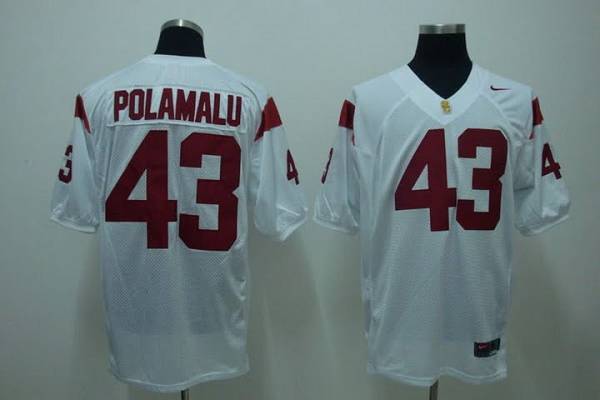 Trojans #43 Troy Polamalu White Stitched NCAA Jersey