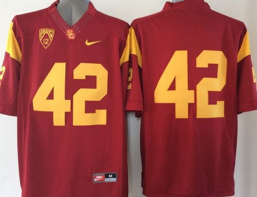 Trojans #42 Ronnie Lott Red PAC 12 C Patch Stitched NCAA Jersey