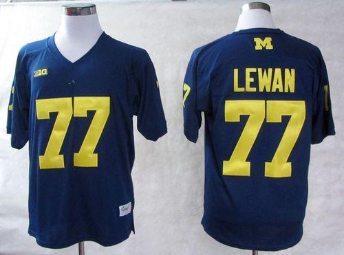 Wolverines #77 Taylor Lewan Blue Big 10 Patch Stitched NCAA Jersey