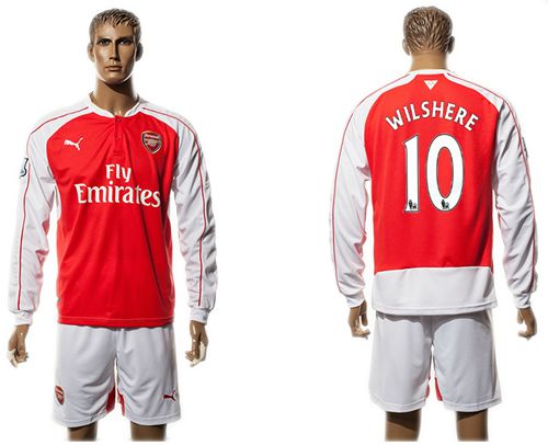 Arsenal #10 Wilshere Red Home Long Sleeves Soccer Club Jersey