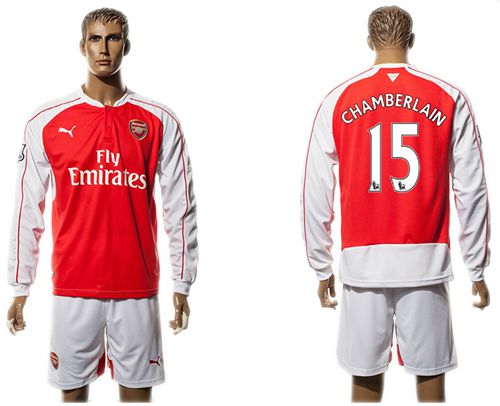 Arsenal #15 Chamberlain Red Home Long Sleeves Soccer Club Jersey