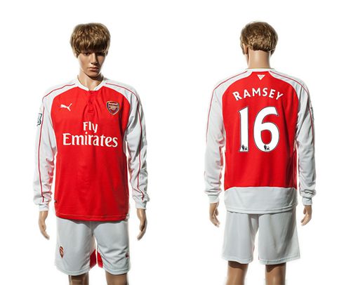 Arsenal #16 Ramsey Red Home Long Sleeves Soccer Club Jersey