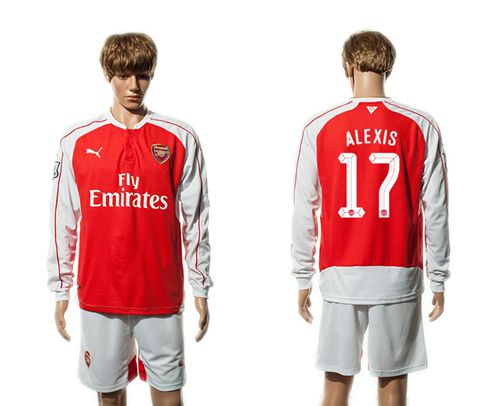 Arsenal #17 Alexis UEFA Champions Red Home Long Sleeves Soccer Club Jersey