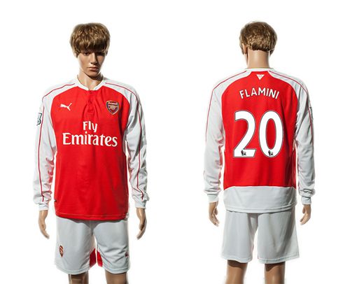 Arsenal #20 Flamini Red Home Long Sleeves Soccer Club Jersey