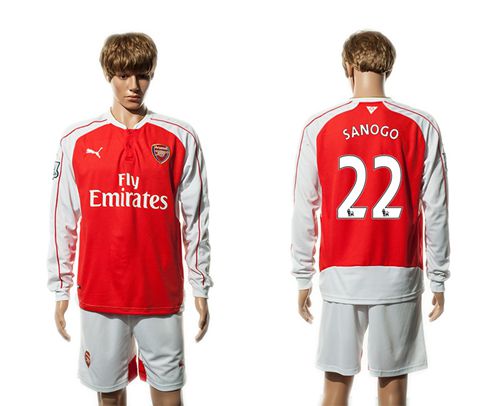 Arsenal #22 Sanogo Red Home Long Sleeves Soccer Club Jersey