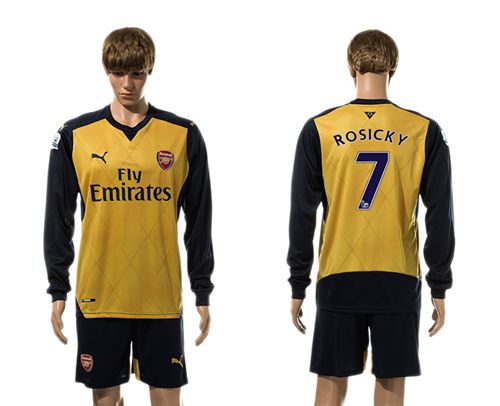 Arsenal #7 Rosicky Gold Long Sleeves Soccer Club Jersey