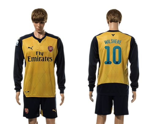 Arsenal #10 Wilshere Gold Long Sleeves Soccer Club Jersey