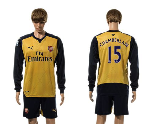 Arsenal #15 Chamberlain Gold Long Sleeves Soccer Club Jersey