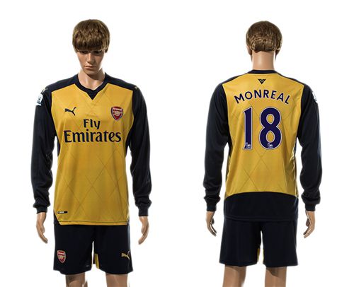 Arsenal #18 Monreal Gold Long Sleeves Soccer Club Jersey