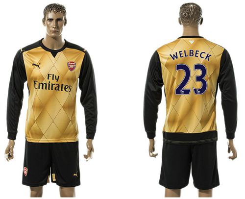 Arsenal #23 Welbeck Gold Long Sleeves Soccer Club Jersey