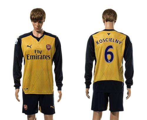 Arsenal #6 Koscielny Gold Long Sleeves Soccer Club Jersey
